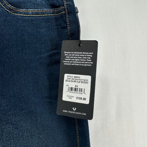 True Religion Jeans Womens 29 Becca Mid Rise Flap Bootcut Dark Washed Denim Blue - Picture 8 of 13